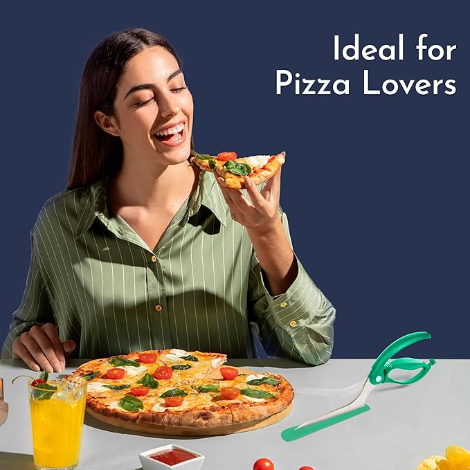 Loftern Green Pizza Scissors - Non-Stick Pizza Scissors with Firm Grip Base - Food Grade Stainless Steel Pizza Cutter - 5-in-1 Food Slicer & Pizza Server - Durable, Safe & Mess Free
