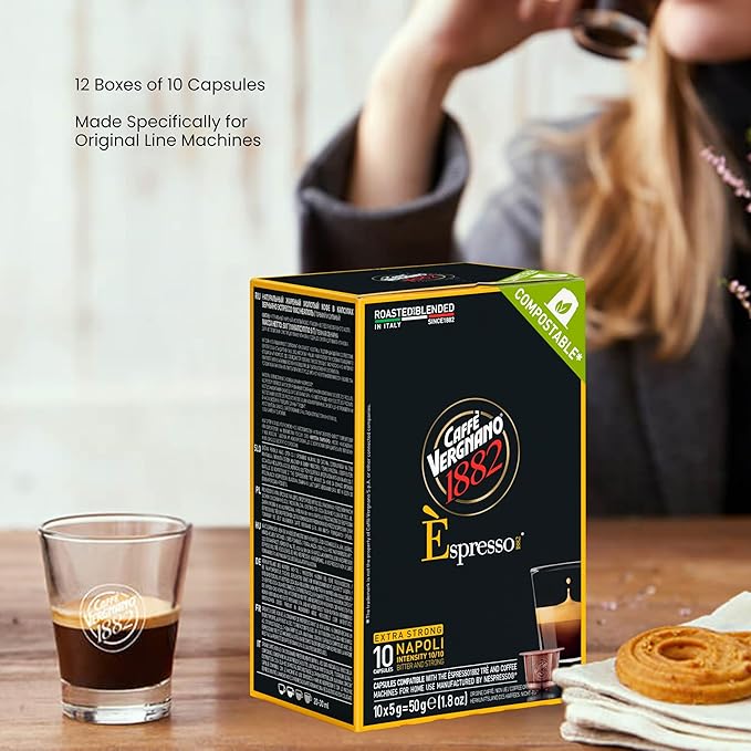 Caffè Vergnano Napoli Espresso Capsules – Original Line Compatible Pods – Medium Roast Arabica Robusta Blend, Intensity 10/10 – Italian Single-Serve Coffee With Dark Chocolate Spiced Notes – 120 Count