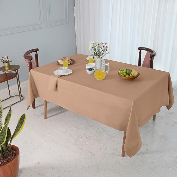 D'Moksha Homes Linen Tablecloth for Rectangle Tables 60 x 140 Inch - 100% Pure Linen Champagne Beige Tablecloth - Machine Washable Table Cloth for Fall, Autumn and Halloween