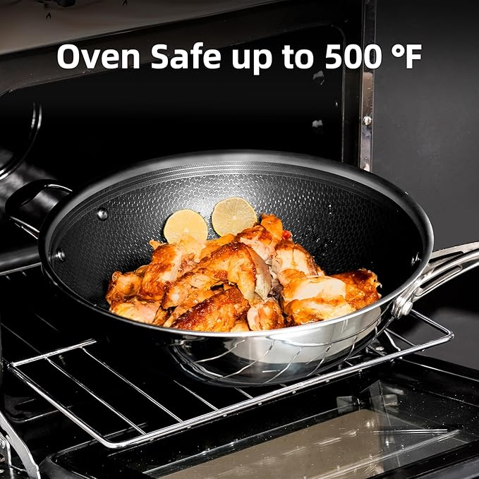 DELUXE Hybrid Ceramic Nonstick12 Inch Wok, Stay-Cool Handle,Dishwasher Oven Safe, Induction Ready, PFOA Free Compatible with All Cooktops