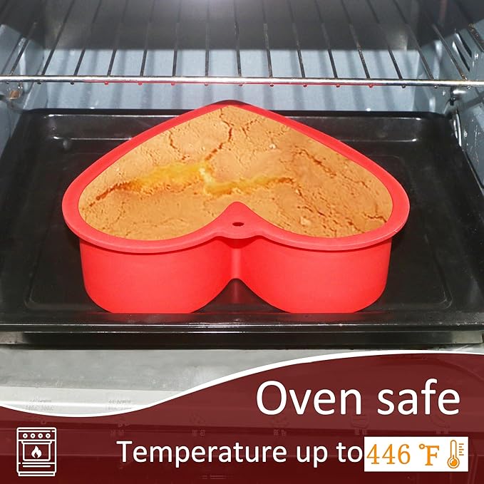 MILIVIXAY 2PCS Heart Shaped Cake Pans, 10 Inch Cake Mold, Red, Thick Style, Completely Non Stick, Food Grade Silicone, Easy To Store and Wash, Microwave, Freezer and Oven Safe.