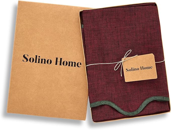 Solino Home Linen Scallop Cloth Napkins Set of 4-100% Pure Linen Forest Green and Red Garnet Dinner Napkins 20 Inch for Fall, Thanksgiving - Giselle Scallop Edge, Handcrafted and Machine Washable