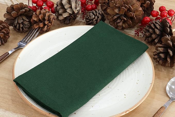 PurpleEssences Set of 6 Cloth Dinner Napkins 100% Cotton 18x18 Inch - Soft Durable Washable - Ideal for Farmhouse Party Christmas Holiday Winter - Perfect Everyday Use Table Linen - Forest Green