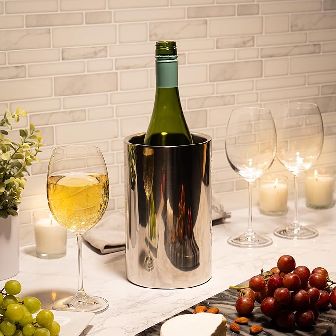 Wine Chiller - Elegant Champagne Bucket, Insulated Bottle Cooler Bucket to Keep Wine and Champagne Chilled without Ice, Fits Any Single Bottle 750 ml
