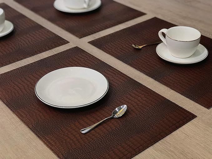 Set of 8 Faux Leather Placemats, PU Table Mats, Waterproof, Stain Resistant, Heat Resistant, Non-Slip Easy to Clean for Kitchen Dining Table, Conference Table, Brown