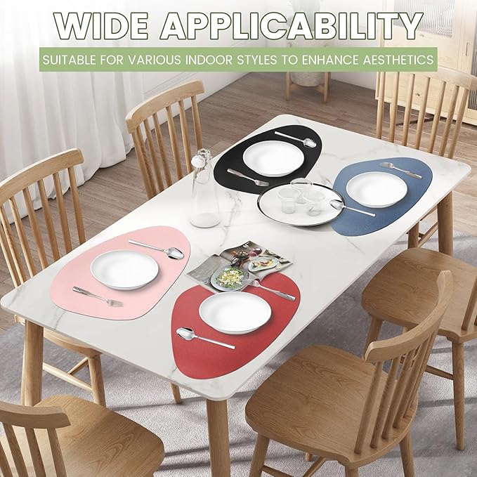 Leather Placemats Set of 6, Reversible Table Mats, Washable Dual Sided Waterproof Oilproof Wipeable Heat Resistant Leather Placemats for Kitchens Dining Table, 16.5 x 13.8