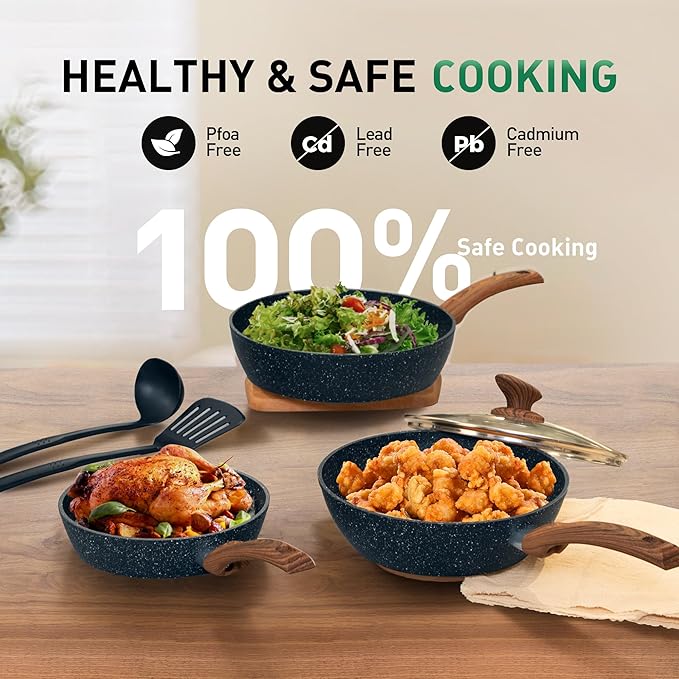 MAISON ARTS Pots and Pans Set Non Stick, Kitchen Cookware Sets Nonstick, 12 Piece Granite Cooking Pot and Pan for Induction, Stovetop, Blue