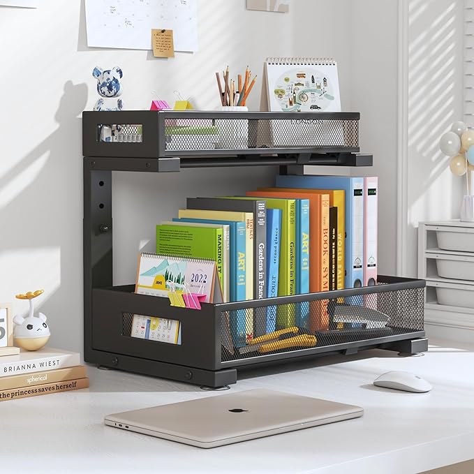 2-Pack Under Sink Storage Organizer, Large 2-Tier Elegant Mesh Pull Out Shelf for Kitchen and Bathroom Cabinet Organization, L-Shaped and Adjustable Height Design,Patent Pending-Black