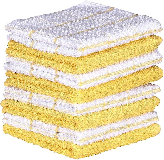 AMOUR INFINI Cotton Kitchen Dish Cloths Set of 8 – Highly Absorbent, Super Soft Premium Terry Cleaning Cloth (12"x12" Inch) Premium Dishcloths for Washing Dishes (Yellow)
