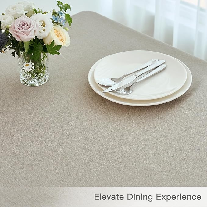 maxmill Linen Textured Rectangular Tablecloth Water Resistant Wrinkle Free Spill-Proof Stain Proof Table Cloth for Dining Room Decoration, Banquet Party Wedding Holiday Dinner, 60 x 84 Inch Linen