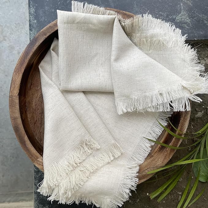 Bedding Craft Linen Flax Cotton Cloth Napkins 18x18 Set of 72 – Natural Fabric with Fringed Corners – Machine Washable Dinner Napkins for Weddings, Baby Showers, Parties & Table Décor (6 Dozen)