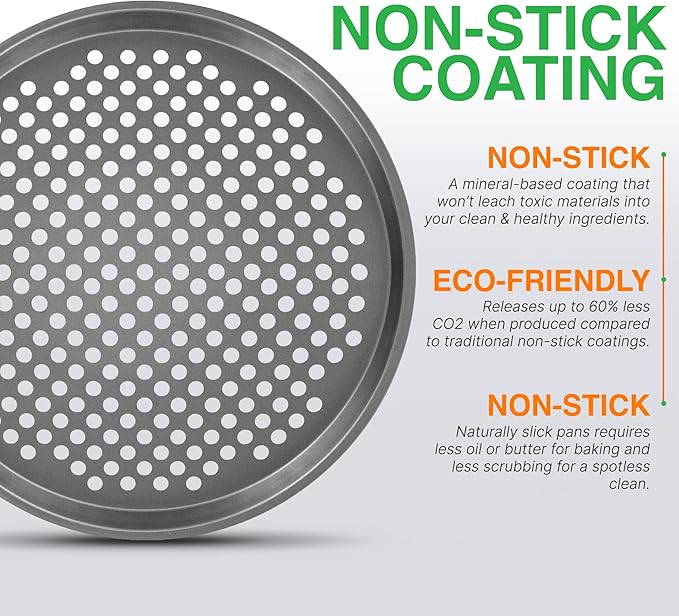 NutriChef 12.8 Inch Nonstick Pizza Pan for Oven - Carbon Steel Pizza Baking Tray with Airflow Holes - Premium Bakeware for Fresh & Frozen Pizza, Dishwasher Safe - Gray
