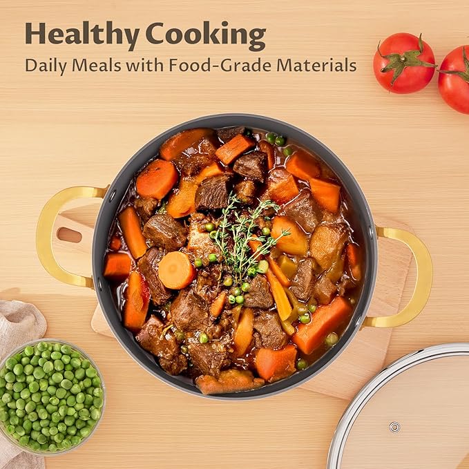 BEZIA 10 Quart Cooking Pot with Ceramic Coating, Non-Stick Stock Pot with Tempered Glass Lid, Large Soup Pot with Stainless Steel Handle, Induction Compatible Stockpot, Dishwasher Safe, Cream