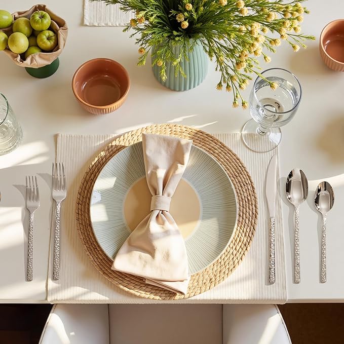 KINGSTONE 30 Piece Hammered Silverware Set, 18/10 Stainless Steel Flatware Set for 6, Cutlery Set for Home, Party, Wedding, Mirror Polished Dishwasher Safe