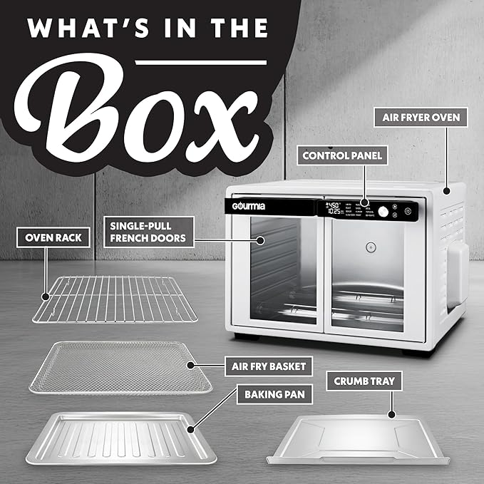 Gourmia French Door Digital Air Fryer Oven - XL 37QT Capacity, 12 Presets, FryForce 360° Tech, Dehydrate, Proof, Slow Cook, Fits 13” Pizza, 1700W, White
