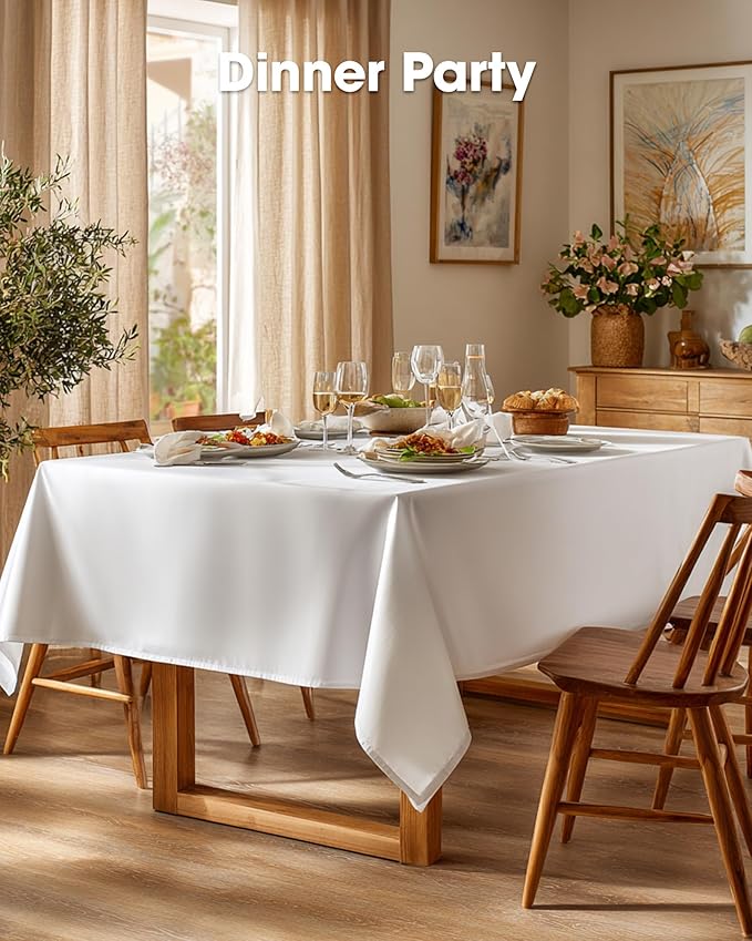 Pureegg Rectangle Table Cloth 60" x 84" – Durable Polyester Tablecloth Offers Reusable & Washable Protection, Ideal for Outdoor Party, Picnic, Wedding, Banquet and Birthday, 1 Pack, White