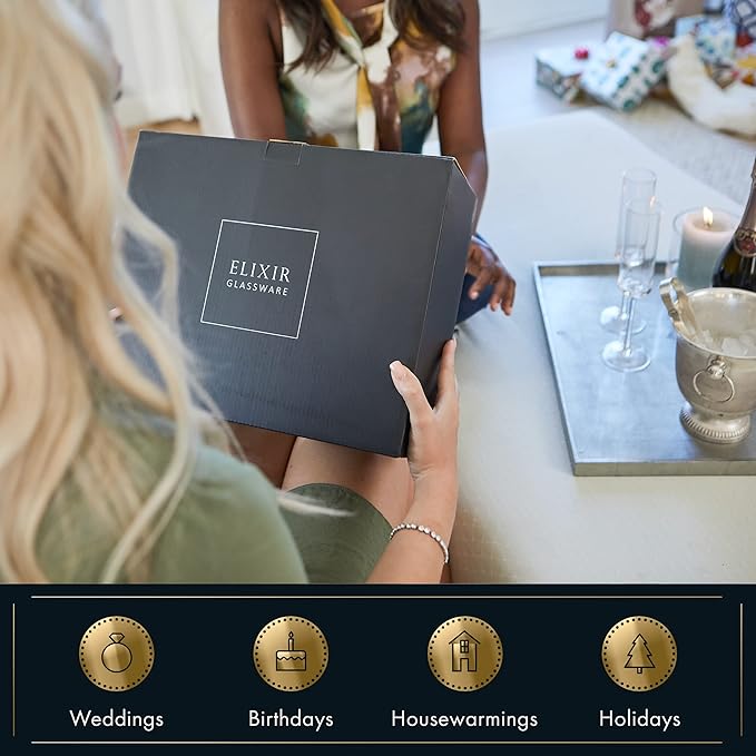 ELIXIR GLASSWARE Champagne Flutes - 6 oz - Set of 6 Edge Champagne Glasses - Modern & Elegant Crystal Wine Glasses Drinking Set - Wedding Champagne Flute Glasses - Prosecco Wine Flute