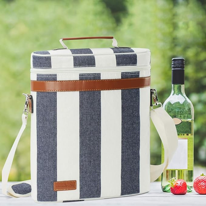 Zormy 3 Bottle Insulated Wine Tote Cooler Bag, Portable Carrier with Corkscrew Opener and Shoulder Strap for Beach Travel Picnic, Unique Carrier