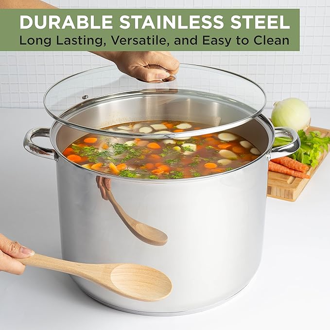 Ecolution Stainless Steel Stock Pot, Encapsulated Induction Ready Cooking Pot with Glass Lid, Oven Safe, Dishwasher Safe Soup Pot, 24-Quart