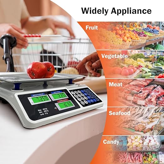 88lb/40kg Price Computing Scale, Digital Price Computing Scale with Stainless Steel Large Platform, Weight Food Kitchen Scale with Dual LCD Display for Farmers Market, Retail Outlets, Meat Shop, Deli