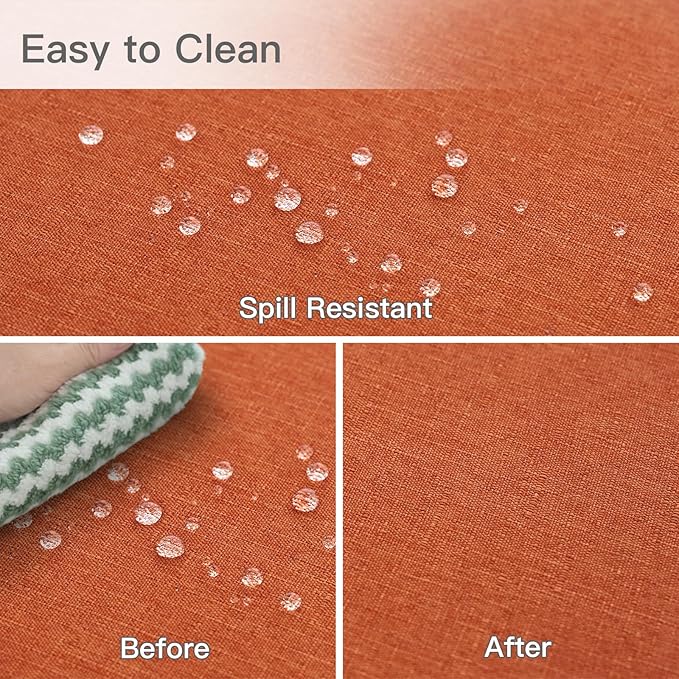 maxmill Round Linen Textured Fall Tablecloth Spill-Proof Wrinkle Free Table Cloth for Circular Table Cover, Halloween Tablecloths, Dining Room Harvest Thanksgiving Pary Holiday Dinner, 70 Inch, Rust