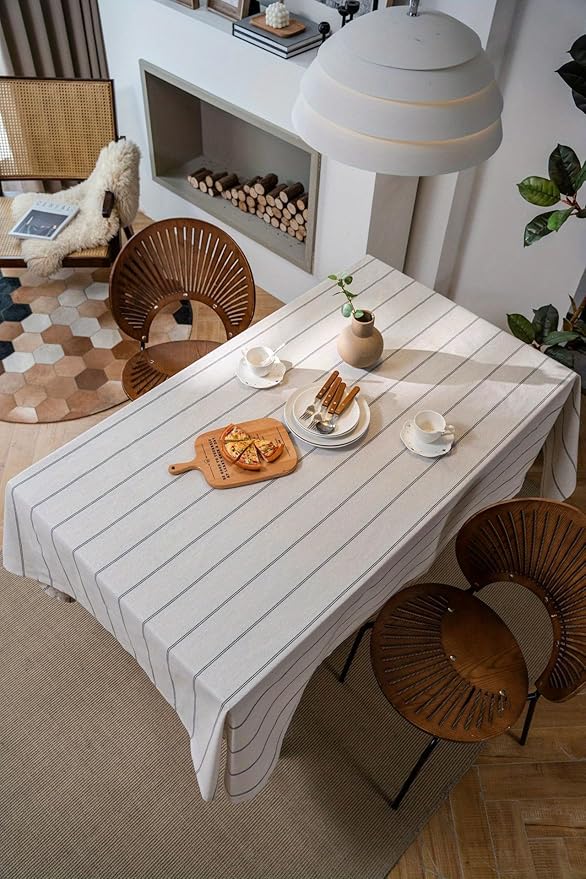 ArtBud Cotton Linen Table Cloths Boho Farmhouse Heavy Fabric Table Cover Burlap Striped Washable Table Top for Parties Coffee Kitchen Picnic Square, 55"×55"(4-6 Seats)