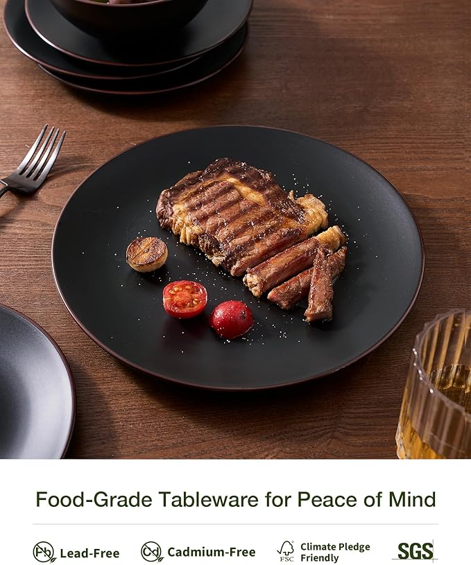 Famiware Venus Plates and Bowls Sets, 12 Pieces Stoneware Speckled Dinnerware Sets, Dishes Set for 4, Microwave and Dishwasher Safe, Matte Multi-color