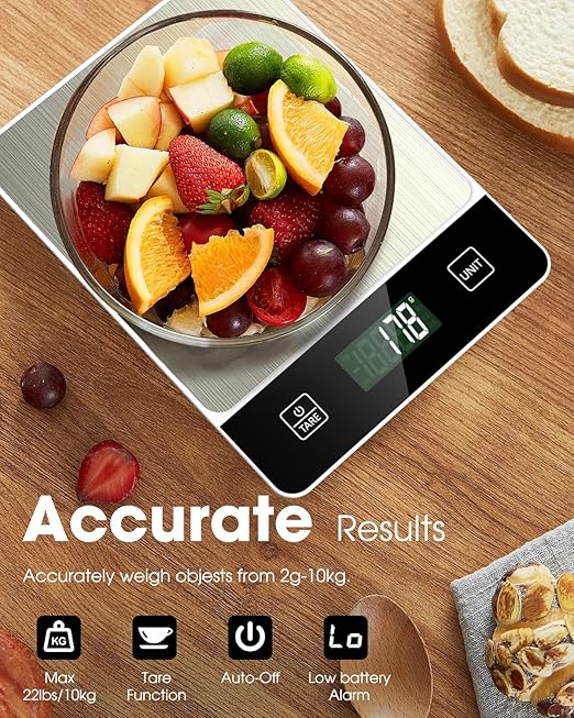 Mik-Nana Food Scale, 22lb/10kg Digital Kitchen Scale Weight Grams and Oz for Baking Cooking Coffee Meal Prep Package Postage, 6 Units with Tare Function, 1g/0.04oz Precise Graduation (White)