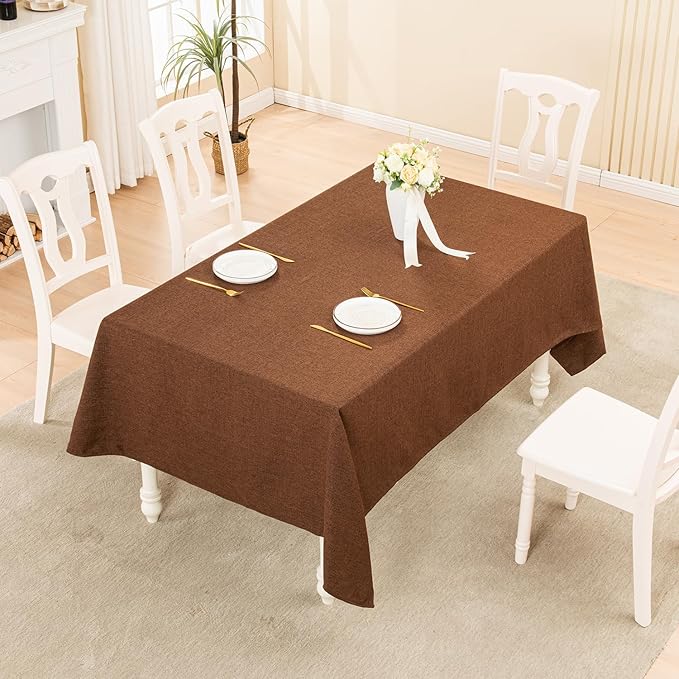 BALCONY & FALCON Rectangle Tablecloth Washable Wrinkle Resistant and Water Proof Table Cloth Decorative Linen Fabric Tablecloths for Dining Parties Kitchen Wedding and Outdoor Use(Coffee Brown, 55x70)
