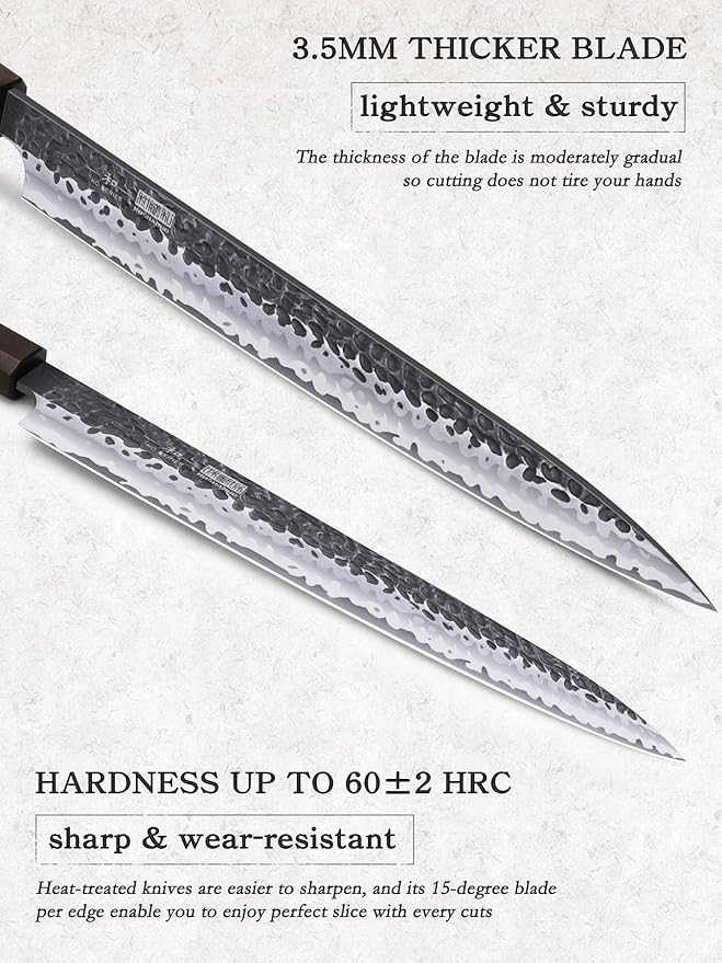 HOSHANHO Sushi Knife Japanese Sashimi Knives 10 Inch, Hand Forged High Carbon Steel Yanagiba Knife, Kitchen Chef Knives for Cutting Sushi & Sashimi, Fish Filleting