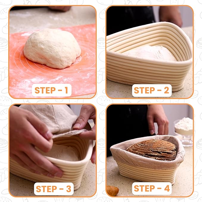 Triangle Bread Proofing Basket - Sourdough Basket, Rattan - Starter Kit for Baking Triangle Loaves- Gift Set