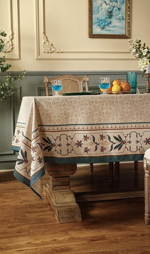 patdrea French Linen Tablecloth Soft Durable Floral Table Cloth Designer Kitchen Dining Tablecloth for Rectangular Tables for Parties Christmas 55"x 87"
