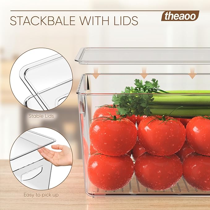 theaoo Clear Storage Bins with Lids Stackable - Large Plastic Containers for Pantry Organization and Storage - Perfect for kitchen,Fridge,Laundry Room,Bathroom,Garage,Closet,Cabinet Organizer - 4 Pack