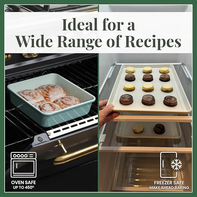 Larder & Vine 8-Piece Bakeware Set | Non-Stick Baking Set with Ceramic Finish | PFAS, PFOA, PTFE, and BPA Free Baking Essentials | Baking Sheets, Muffin Tins and Assorted Baking Pans | Sage