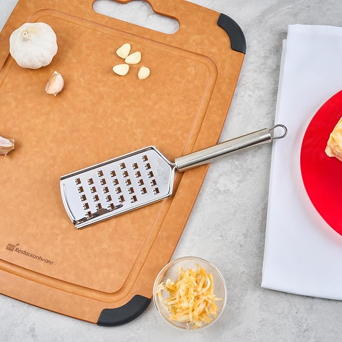 Restaurantware-German Standard Coarse Handheld Grater, 1 Flat Cheese Grater - Dishwashable, Durable, Stainless Steel, With Handle, Suitable For Potato, Carrot, Hard Cheese, And, More