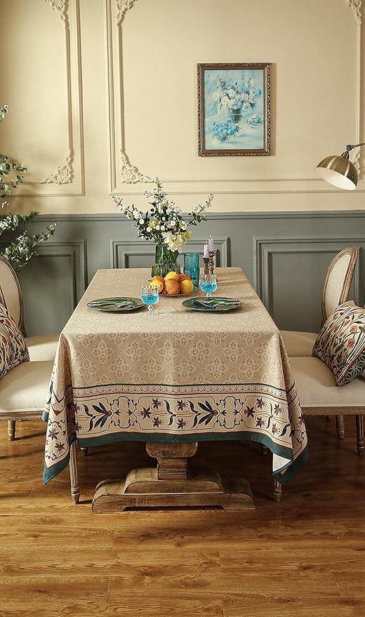 patdrea French Linen Tablecloth Soft Durable Floral Table Cloth Designer Kitchen Dining Tablecloth for Rectangular Tables for Parties Christmas 55"x 87"