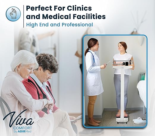 AdirMed Mechanical Physician Scale with Height Rod - Manual Measuring Scale - Eye-Level Display Dual Reading Die-Cast Beam with Two Sliding Weights & Retractable Height Rod