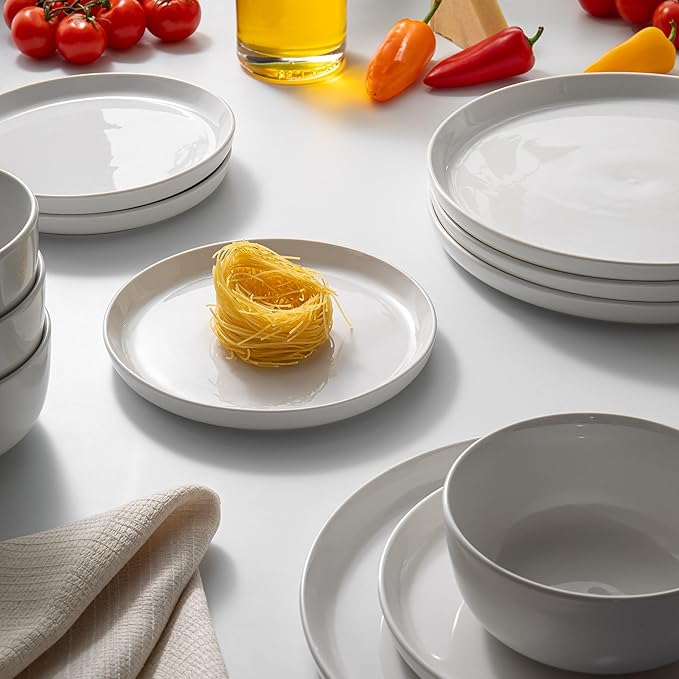 Dinnerware Sets, Fine Porcelain Dinnerware Sets, Plates and Bowls Sets, Dishes, 12-Piece Service for 4, Soft White