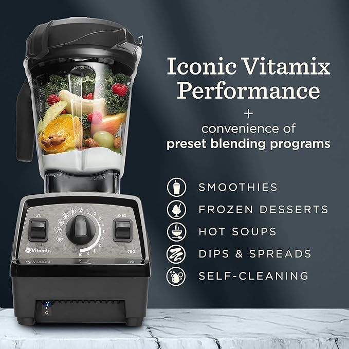 Vitamix Propel Series 750 Blender with Four Blending Programs, Self-Cleaning Program, Professional-Grade Blender for Smoothies, Soups and More, Stainless-Steel Blades, 64 Oz Container, Black