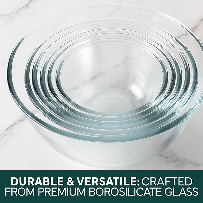 COOK WITH COLOR 12 Pc Glass Mixing Bowl Set with Lids – Borosilicate Glass Nesting Bowls for Cooking, Baking and Meal Prep, Sage