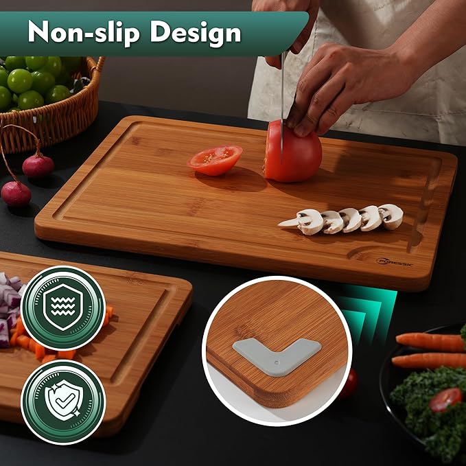 Bamboo Cutting Board Set Non Slip Feet Over Sink Carbonized Bamboo Set With Smooth Surface Knife-Friendly and Easy Storage For Kitchens Meal Prep & Serving Kitchen Gadgets（Carbonized）