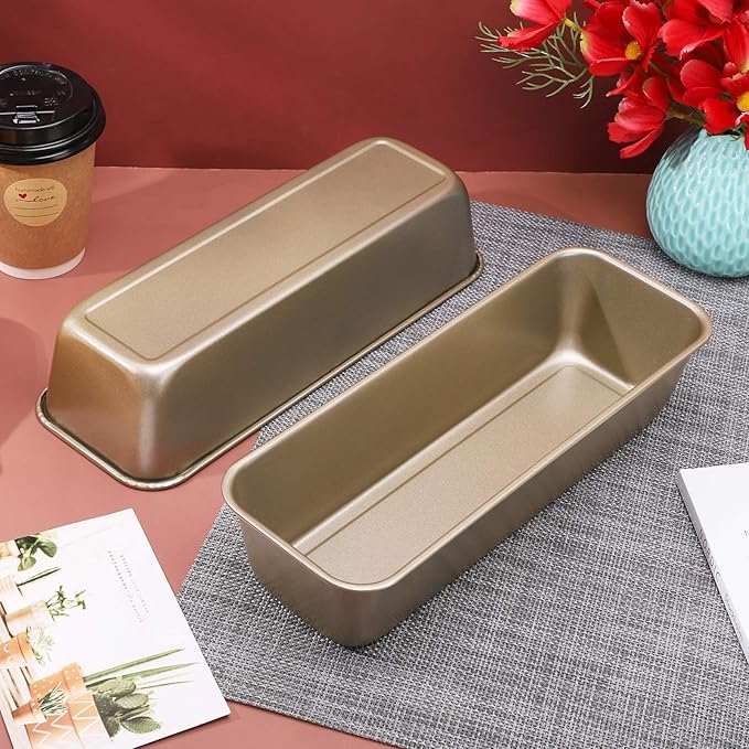 Beasea Long Loaf Pan, 12x4 Inch Rectangle Bread Loaf Pan Set of 2, Nonstick Bread Pans Carbon Steel Toast Pan Golden Cake Pan Loaf Baking Pans Bakeware for Oven Baking