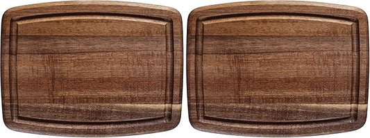 TB Home Acacia Wood Cutting Board with Juice Groove, Small Wooden Cutting Board for Kitchen, 8" x 6" x 5/8" (Pack of 2)