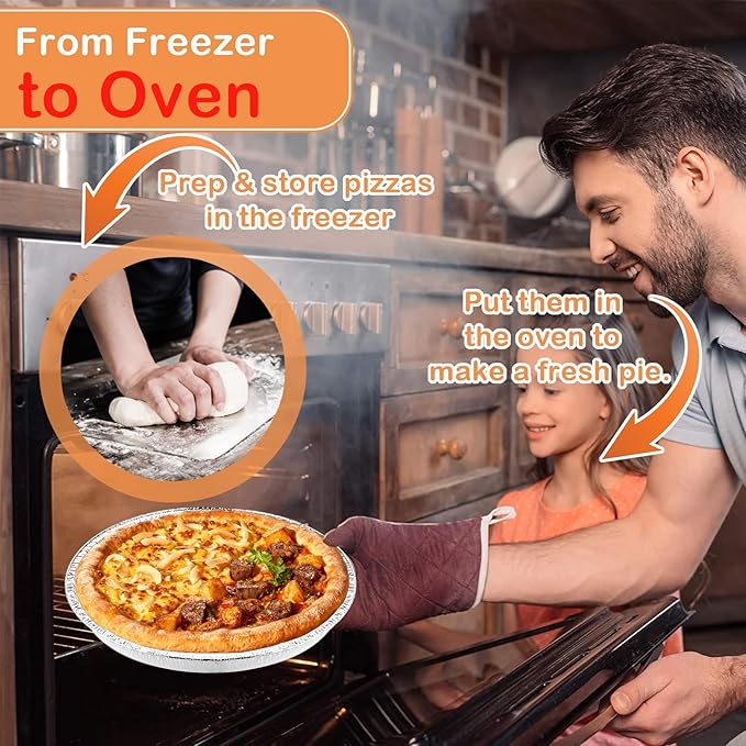 50 Pack Disposable Round Foil Pizza Pans Aluminum Pizza Pans for Personal Pizzas, 11 Inch Round Tin Foil Pan for Cookies, Cake, Focaccia-Freezer & Oven Safe