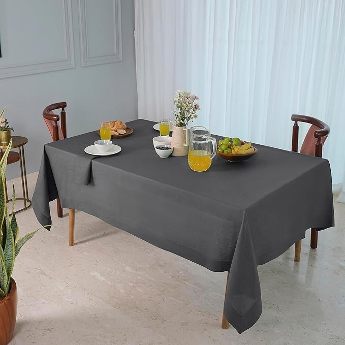 D'Moksha Homes Linen Tablecloth 60 x 120 Inch - 100% Pure Linen Charcoal Grey Table Cloth for Rectangle Tables - Machine Washable Cloth Tablecloth for Summer, Fall and Halloween
