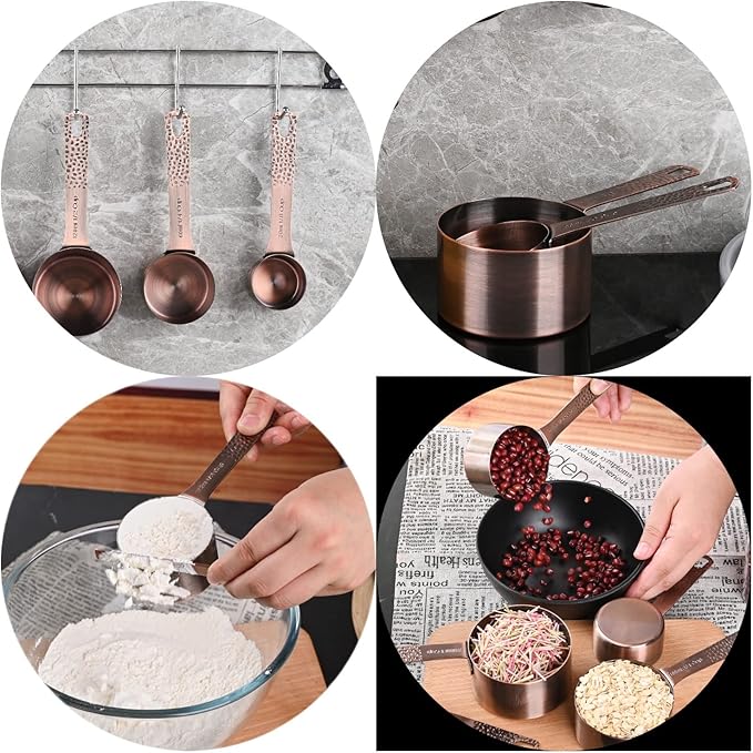 Stainless Steel Copper Plated 6 Piece Nesting Measuring Cup Set - 5 Copper Measuring Cups, 1 Ring