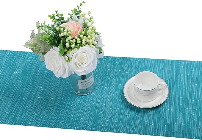 SHACOS Woven Vinyl Placemats Set of 6 Wipe Clean Wasahble Place Mats for Dining Table Heat Resistant Non Slip Table Mats (6, Teal Blue)