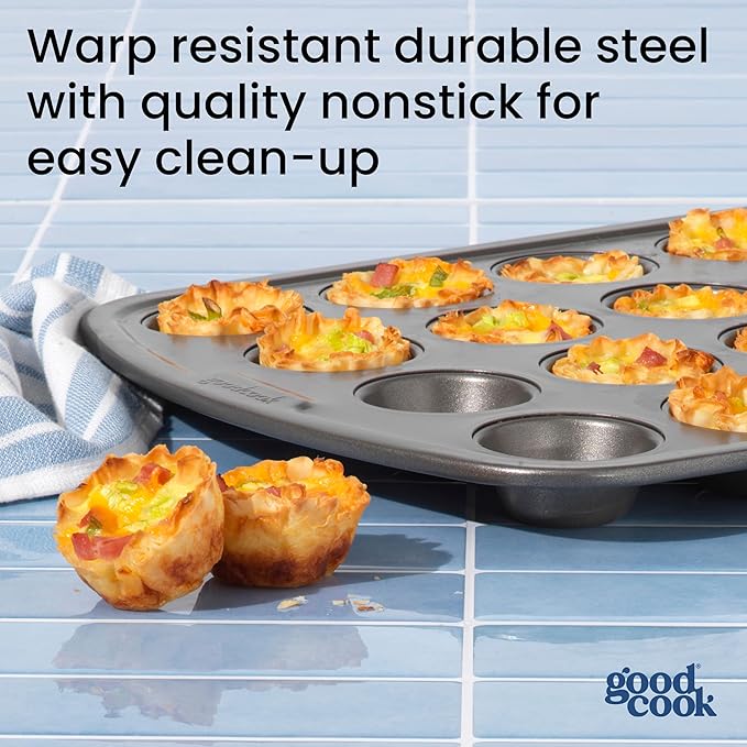 GoodCook Set of 2 Everyday Nonstick 12 cup standard and 24 cup mini Muffin Pan, Gray