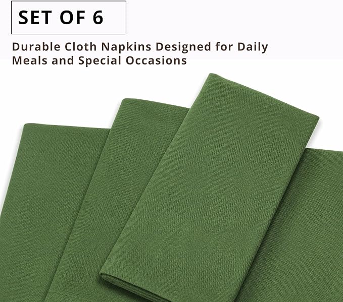 PurpleEssences Set of 6 Cloth Dinner Napkins 100% Cotton 18x18 Inch - Soft Durable Washable - Ideal for Farmhouse Party Christmas Holiday Winter - Perfect Everyday Use Table Linen - Sage Green