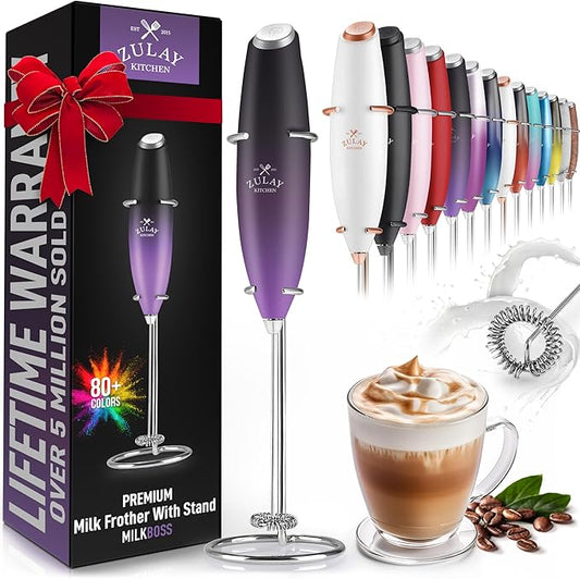 Zulay Kitchen Powerful Milk Frother Wand - Ultra Fast Handheld Drink Mixer - Electric Whisk Foam Maker for Coffee, Lattes, Cappuccino, Frappe, Matcha & Coffee Creamer - Milk Boss Galaxy